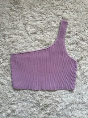 Aritzia Babaton Top Sculpt Knit One-Shoulder Cropped Tank Tight-fit Lilac Sz XL